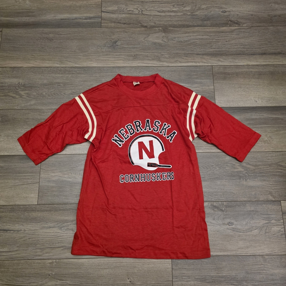 70s Nebraska Cornhuskers Red and White Vintage Football Jersey